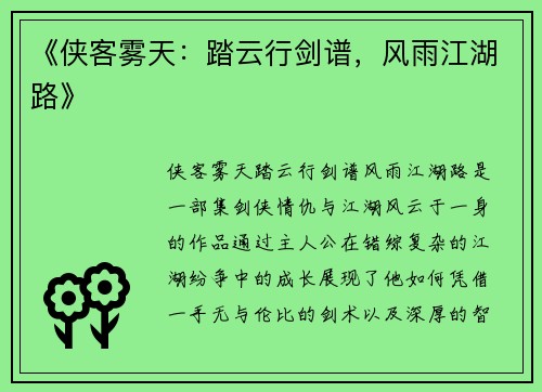 《侠客雾天：踏云行剑谱，风雨江湖路》